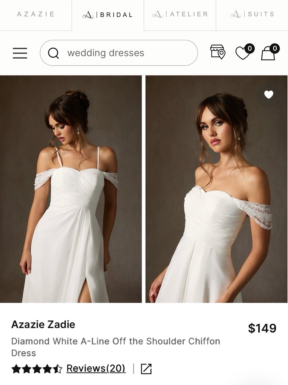 Azazie Diamond White Off-the-Shoulder Chiffon A-Line Dress